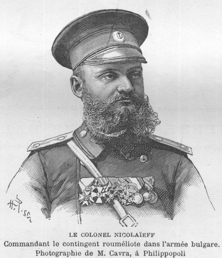 10. Гравюра, изобразяваща Данаил Николаев, вече полковник и командир на източнорумейските войски след революцията, публикувана във в-к „L`Illustration“ от 9 януари 1886 г.